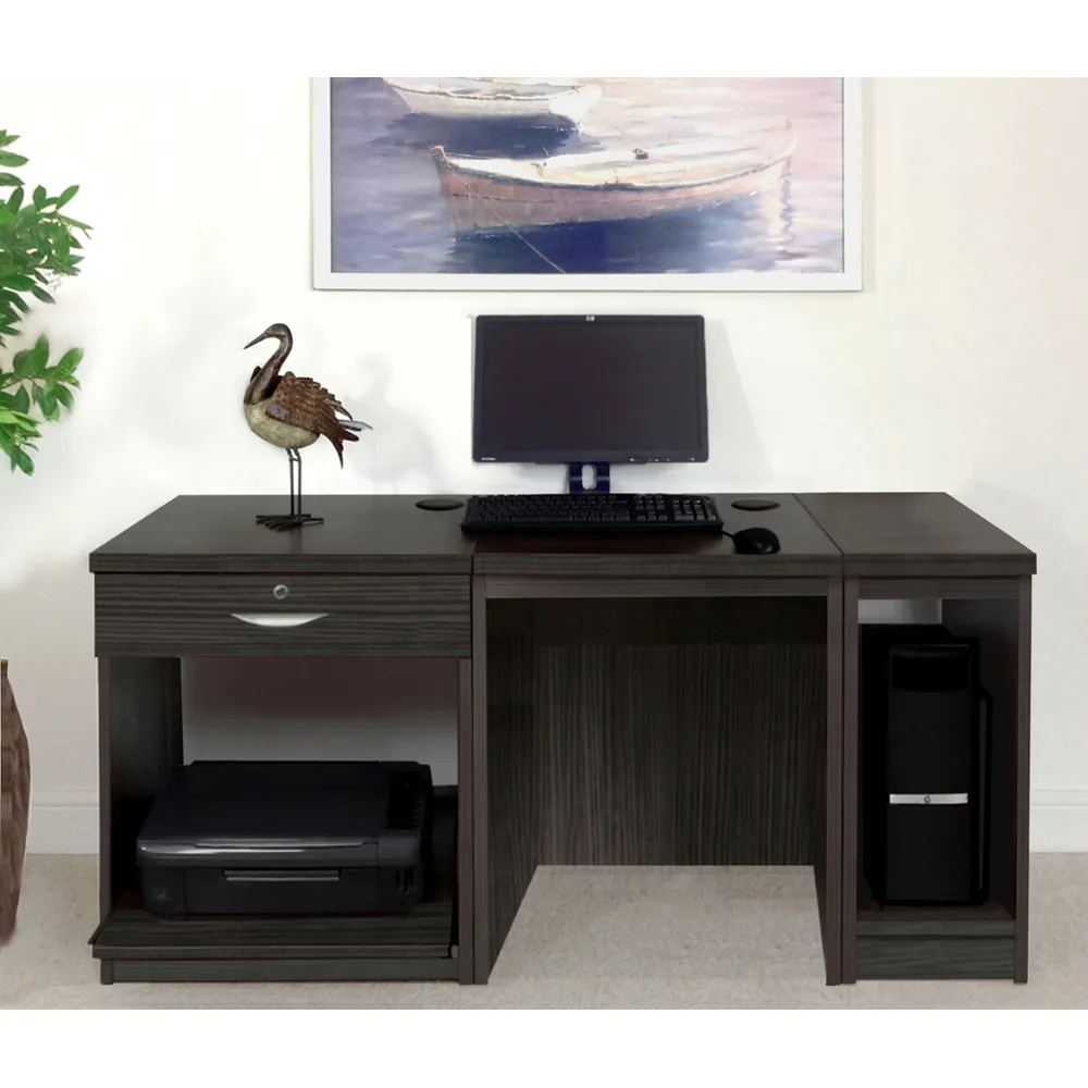 Single Drawer Desk with Printer Shelf - Black