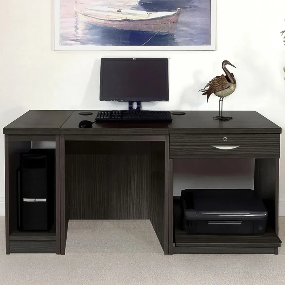 Single Drawer Desk with Printer Shelf - Black image