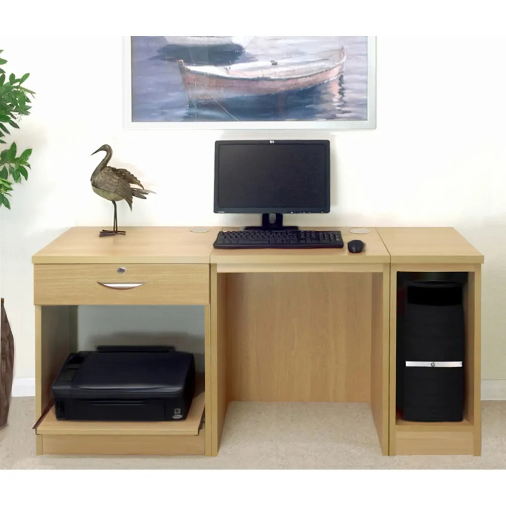 Single Drawer Large Set-10 Desk with Printer Shelf - Brown