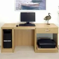 Single Drawer Large Set-10 Desk with Printer Shelf - Brown