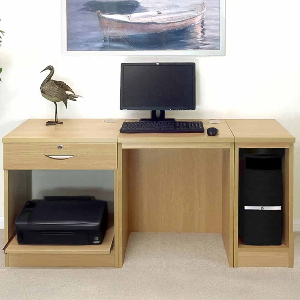 Single Drawer Large Set-10 Desk with Printer Shelf - Brown image