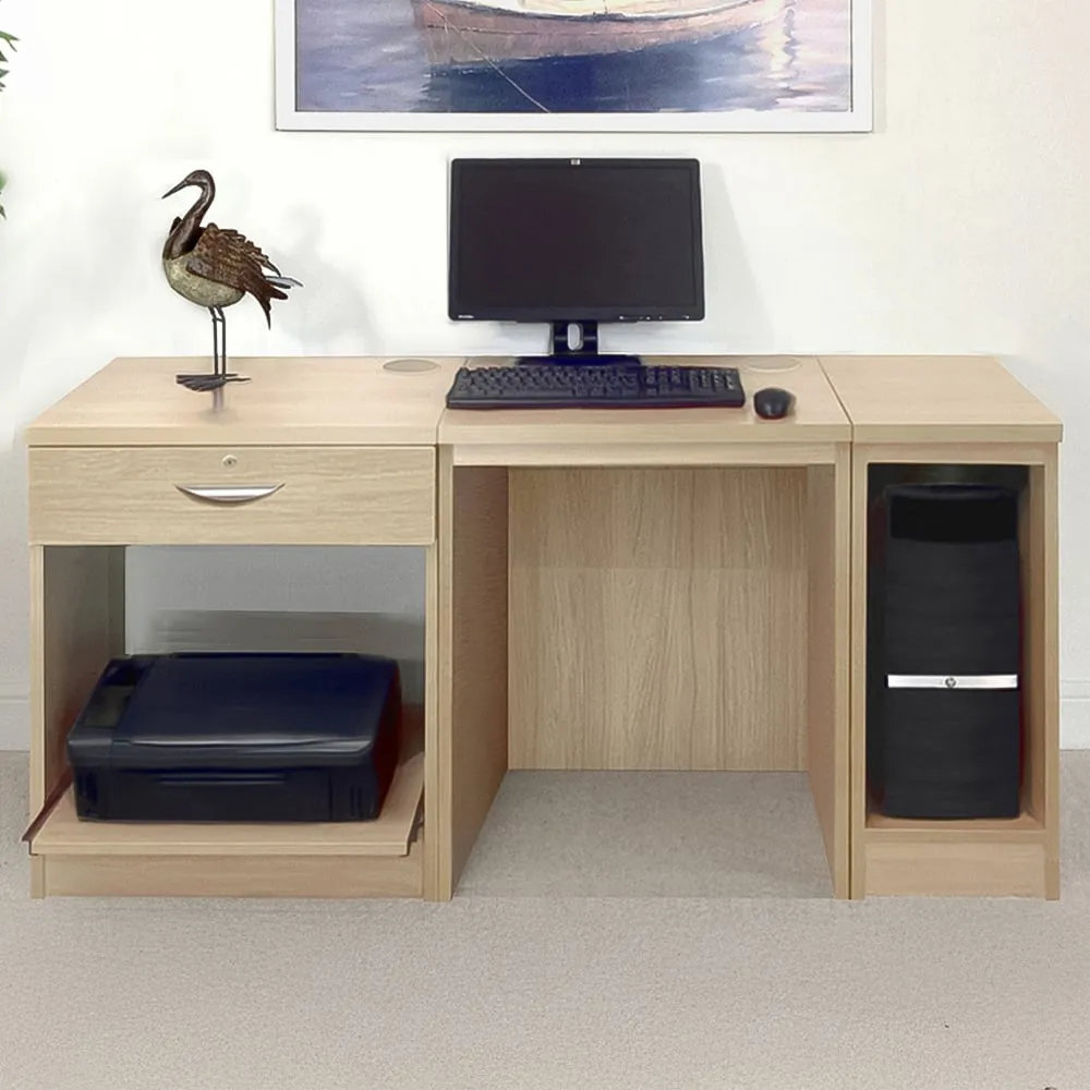 Single Drawer Set-10 Desk with Printer Shelf - Brown