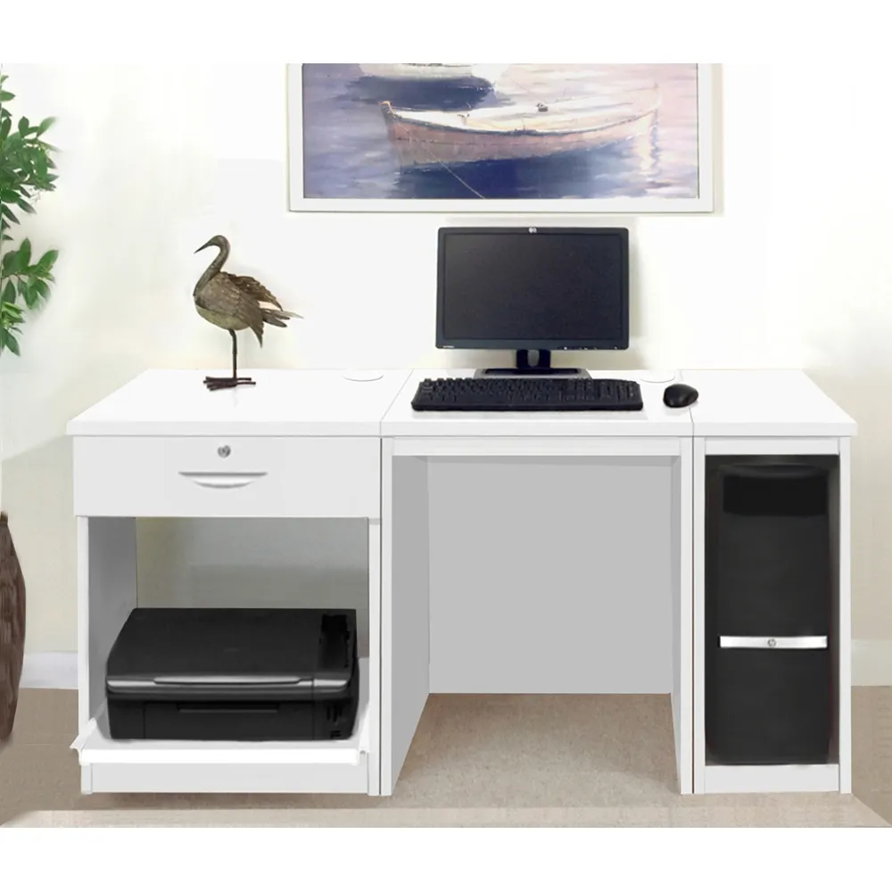 Single Drawer Set-10 Desk with Printer Shelf - White