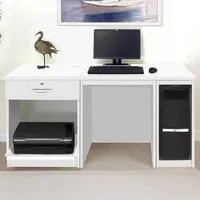 Single Drawer Set-10 Desk with Printer Shelf - White