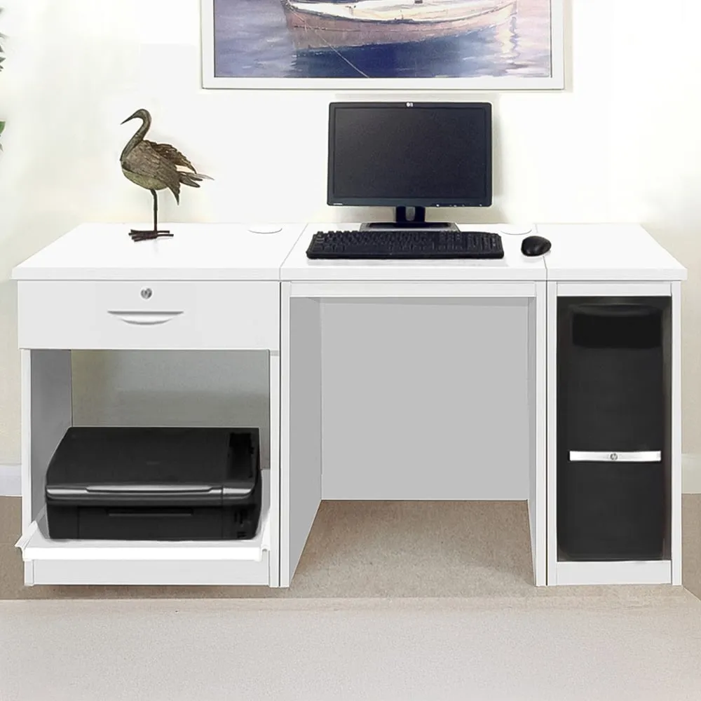 Single Drawer Set-10 Desk with Printer Shelf - White image