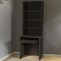 Small Laptop Desk with Keyboard Tray and Hutch - Black