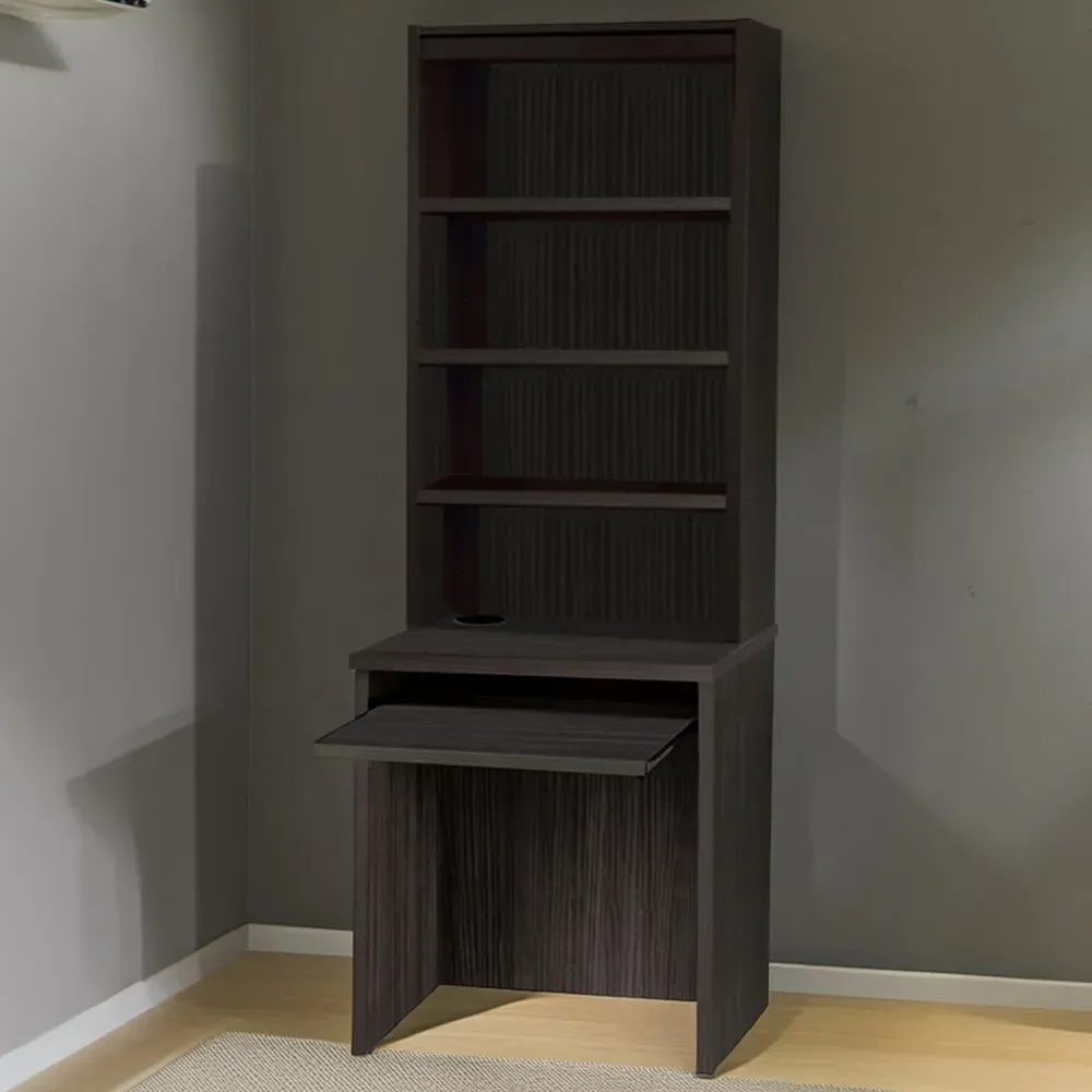 Small Laptop Desk with Keyboard Tray and Hutch - Black image