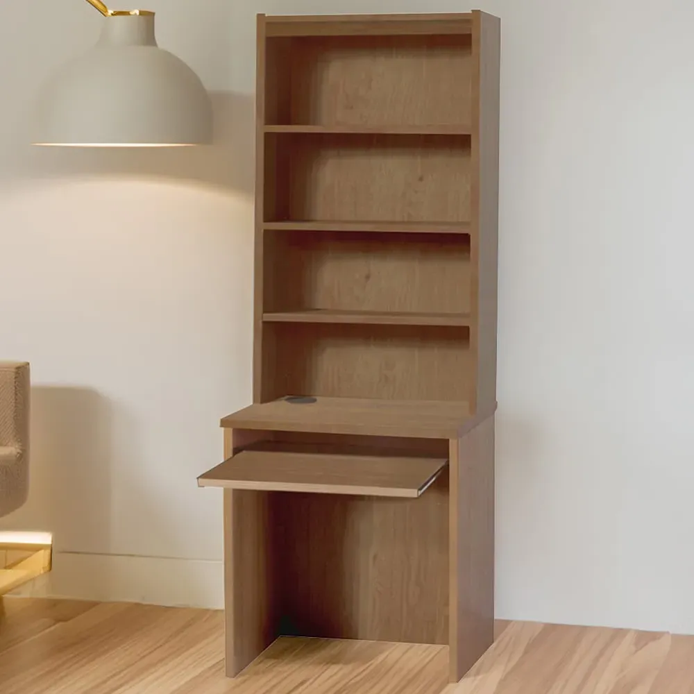 Small Laptop Desk with Keyboard Tray and Hutch - Brown