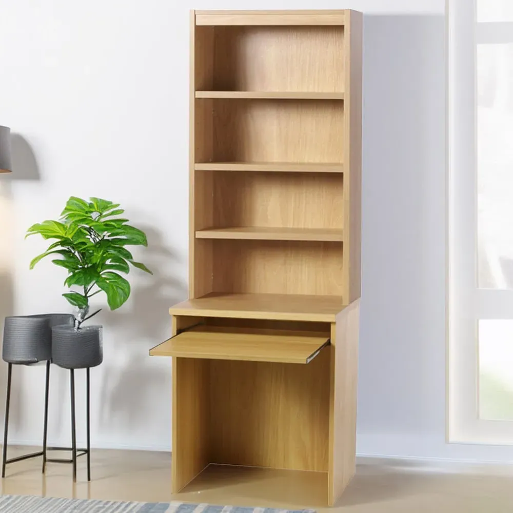 Small Laptop Desk with Keyboard Tray and Hutch - Brown