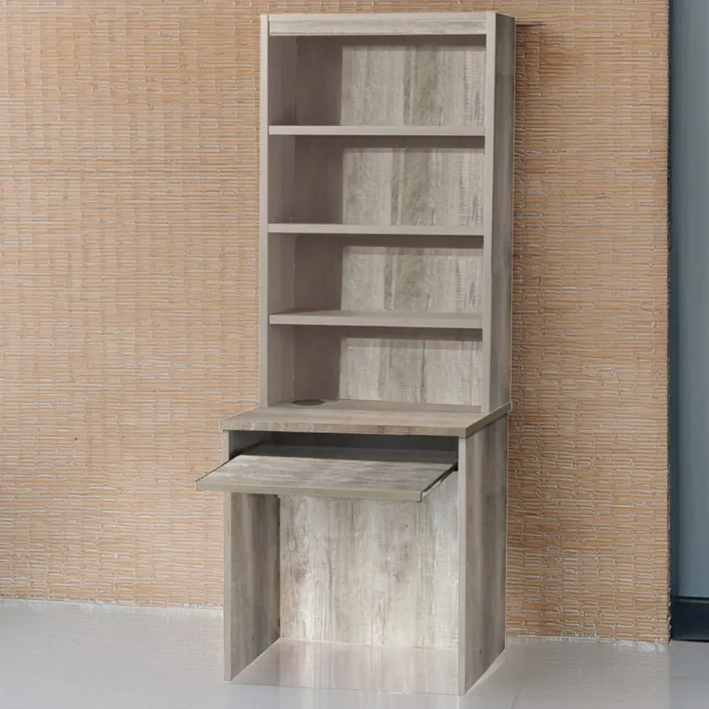 Small Laptop Desk with Keyboard Tray and Hutch - Grey