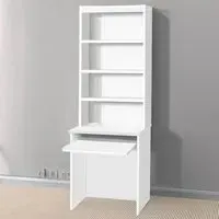 Small Laptop Desk with Keyboard Tray and Hutch - White