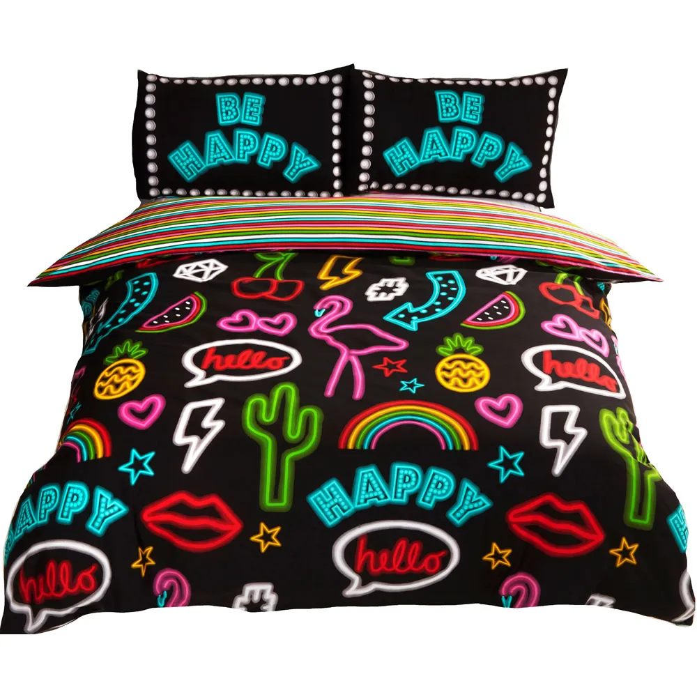 Be Happy King Size Duvet Cover Set - Multicolour