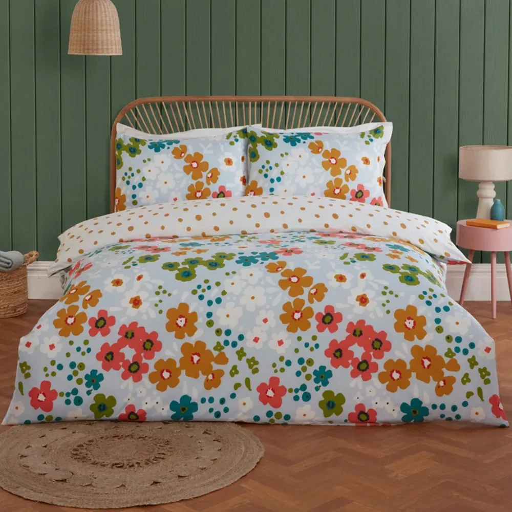 Betty Double Duvet Cover Set Reversible - Blue, Polyester
