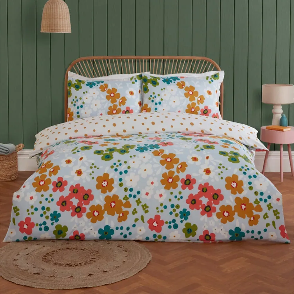 Betty King Size Duvet Cover Set Reversible - Blue, Polyester