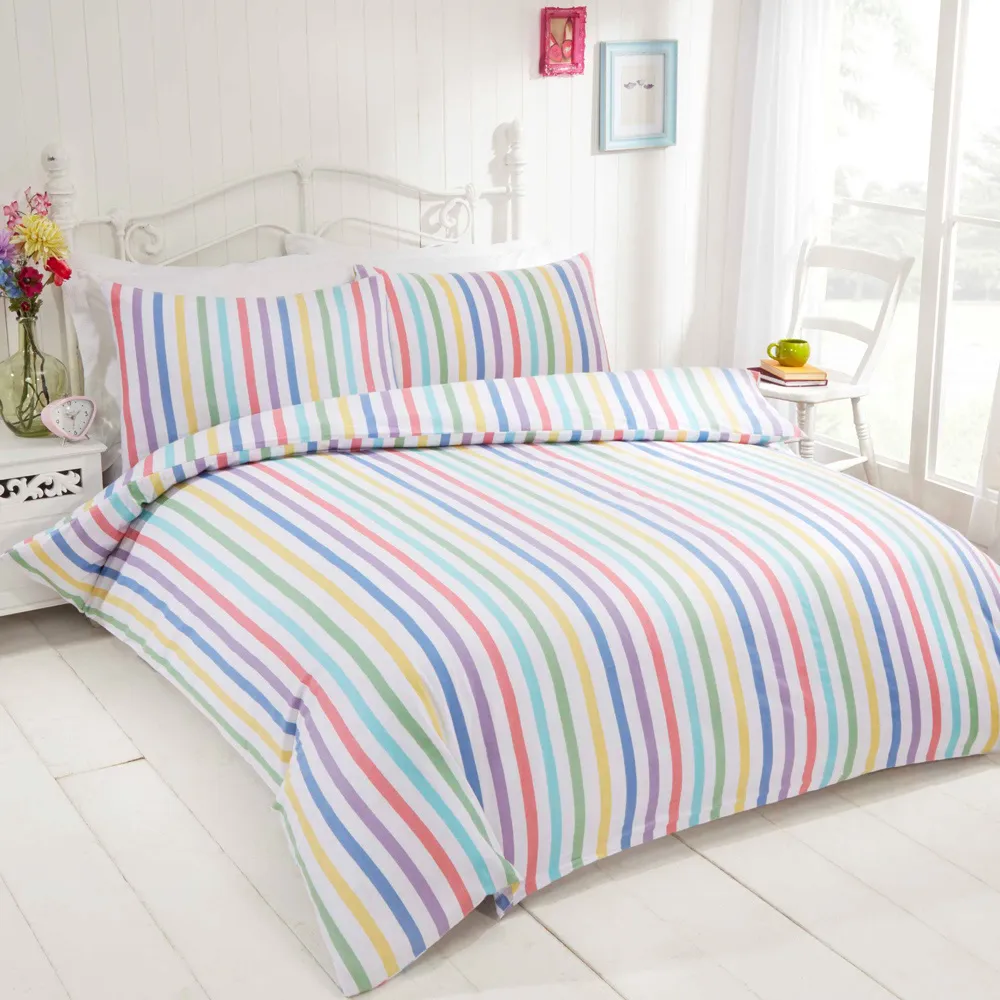 Candy Stripe Double Duvet Set - Multi, Brushed Cotton