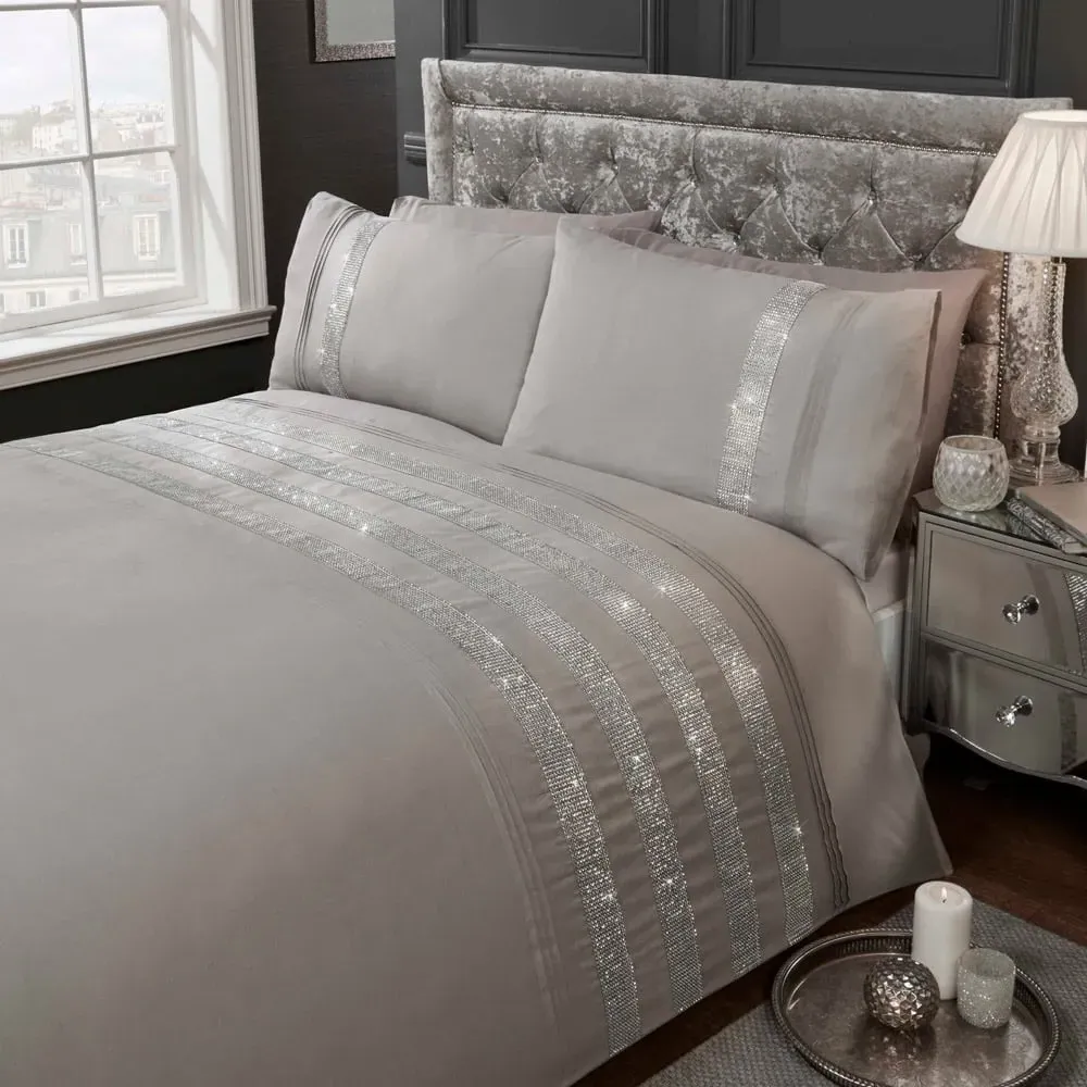 Carly Single Duvet Set - Silver, Polycotton
