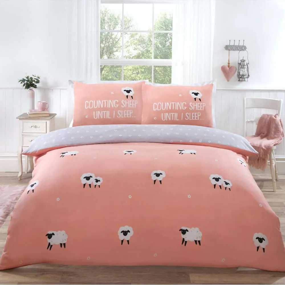 Counting Sheep King Size Duvet Set - Pink, Microfibre