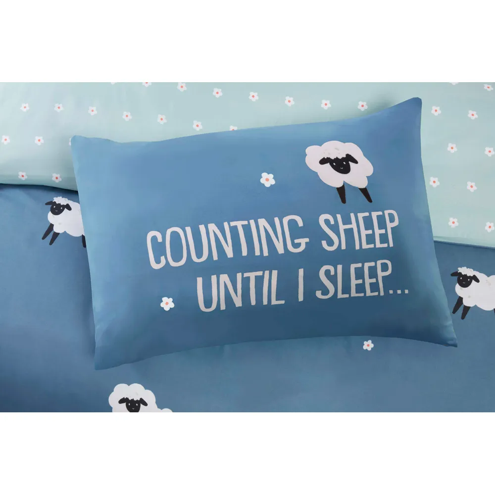 Counting Sheep Single Duvet Set - Blue, Microfibre