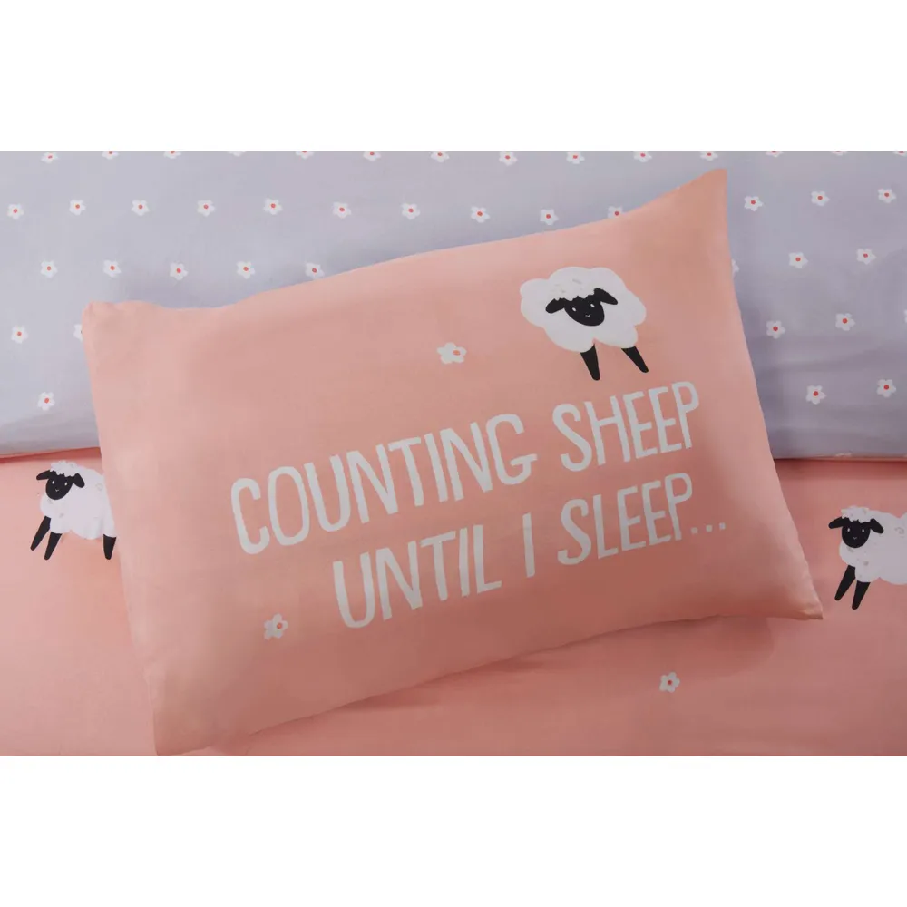 Counting Sheep Single Duvet Set - Pink, Microfibre