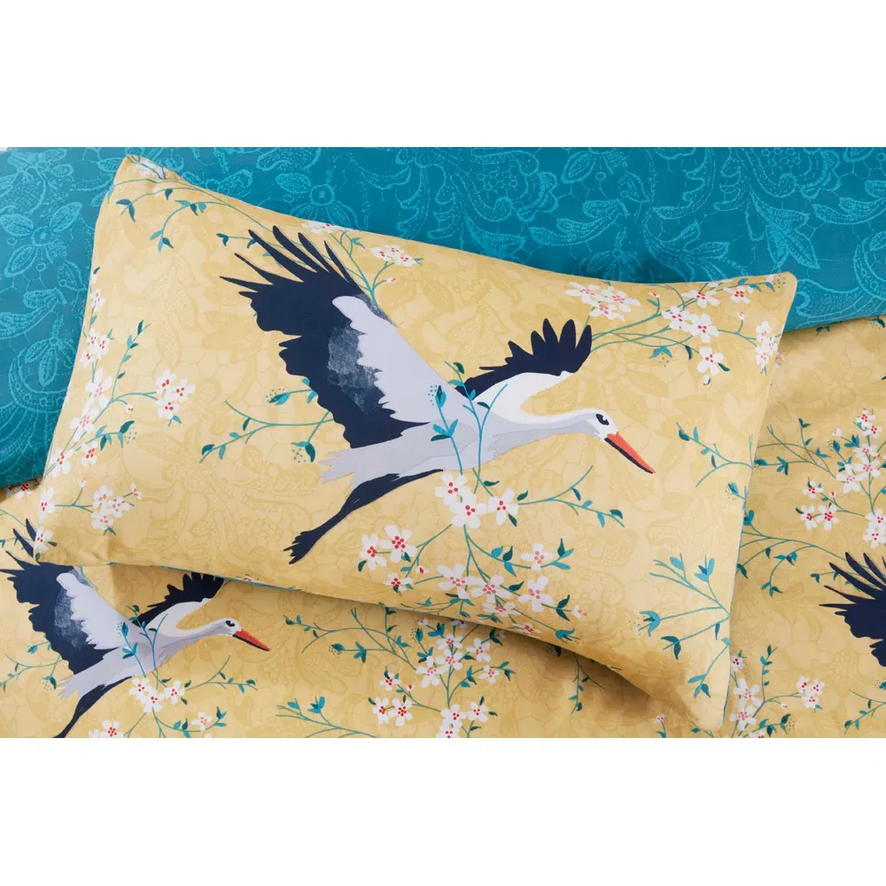 Cranes Double Duvet Set - Ochre, Microfibre