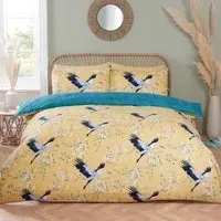 Cranes King Size Duvet Set - Ochre, Microfibre