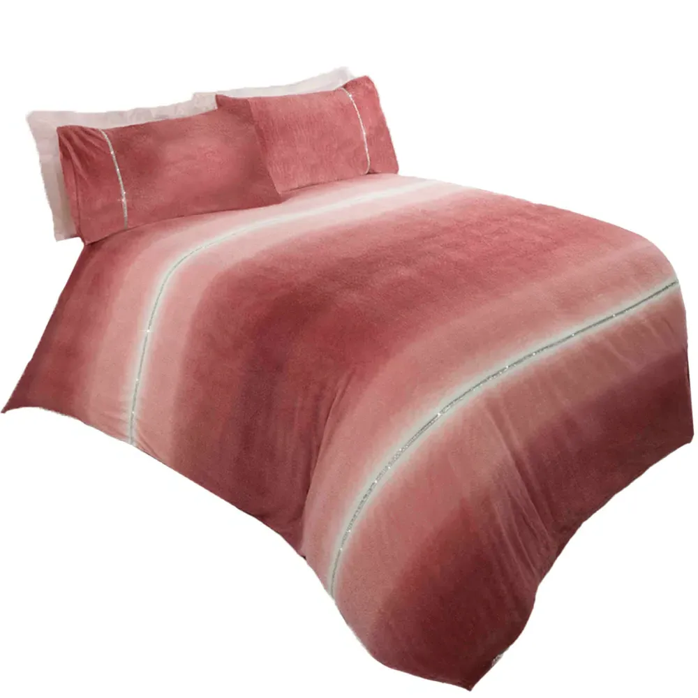 Diamante Double Duvet Cover Set - Blush, Teddy Fleece