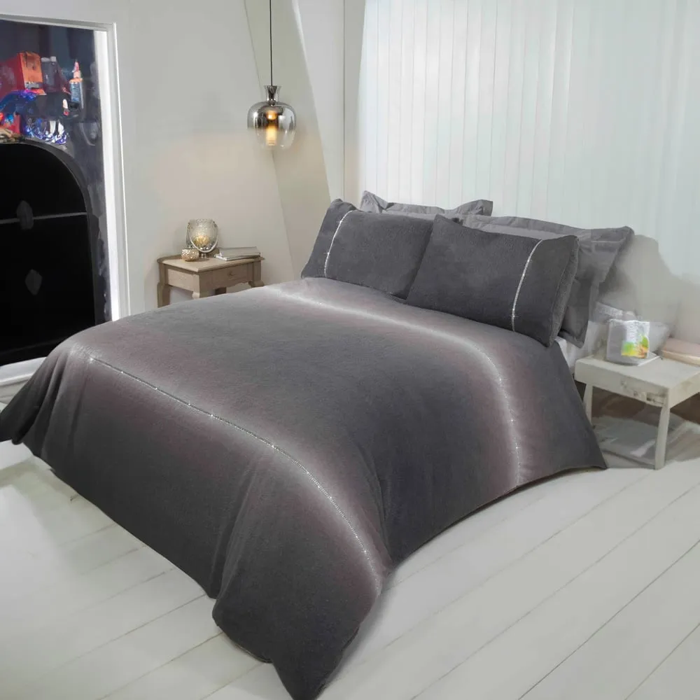 Diamante Single Duvet Cover Set - Grey, Teddy Fleece image