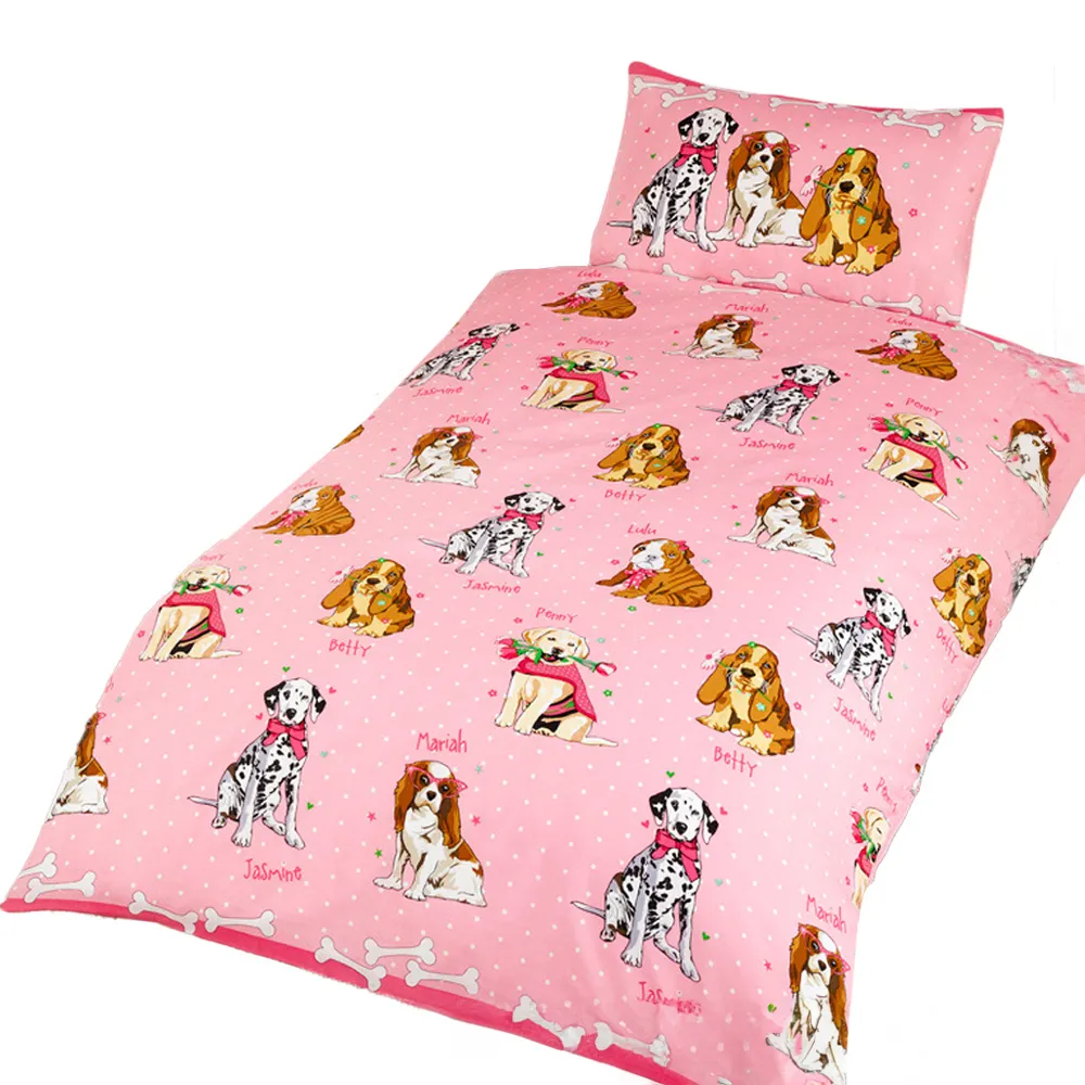 Doggies Single Duvet Cover Set - Pink