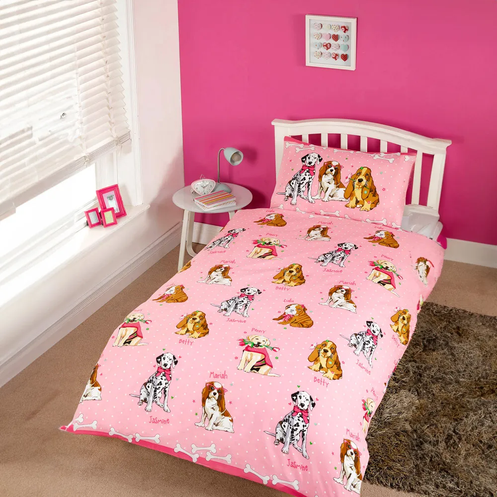 Doggies Single Duvet Cover Set - Pink