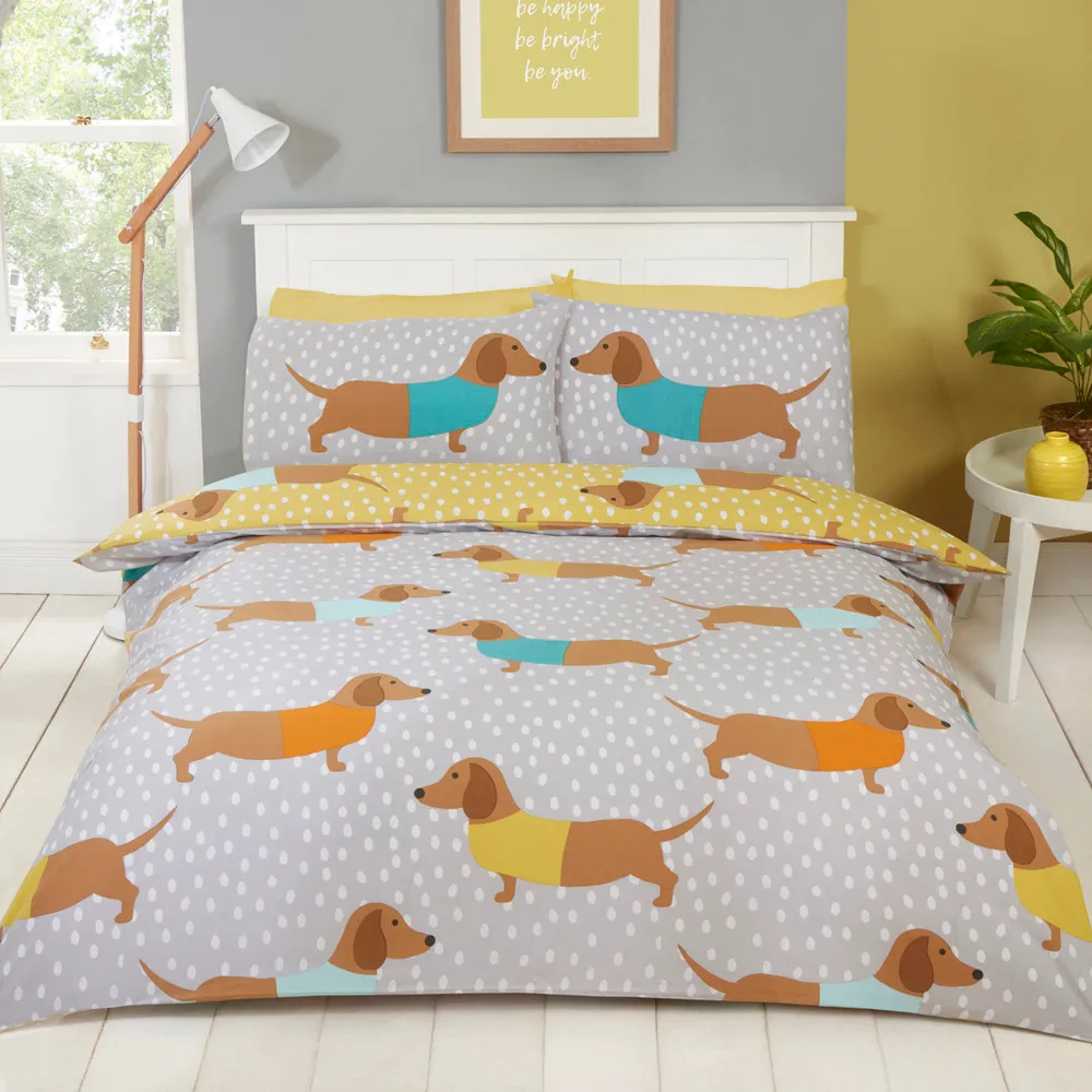 Dolly Dachshund King Size Duvet Cover Set - Cream, Cotton