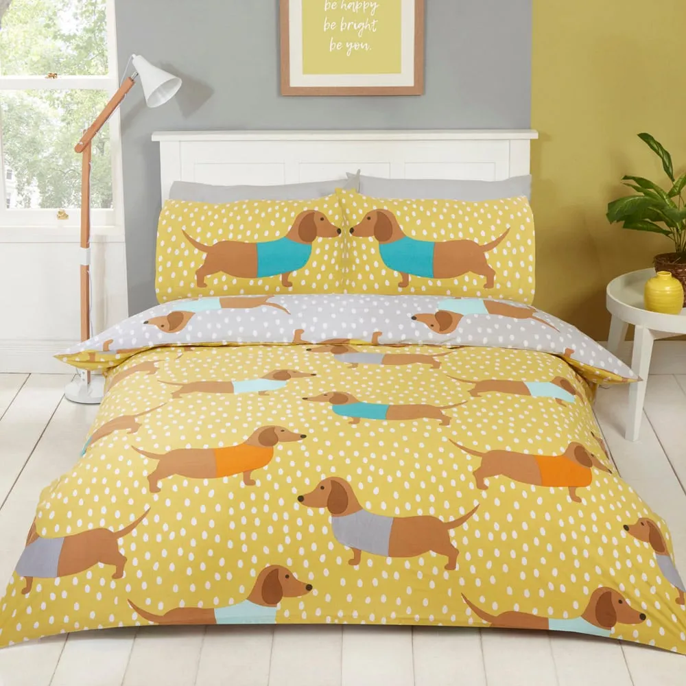 Dolly Dachshund Single Duvet Cover Set - Blue, Cotton image
