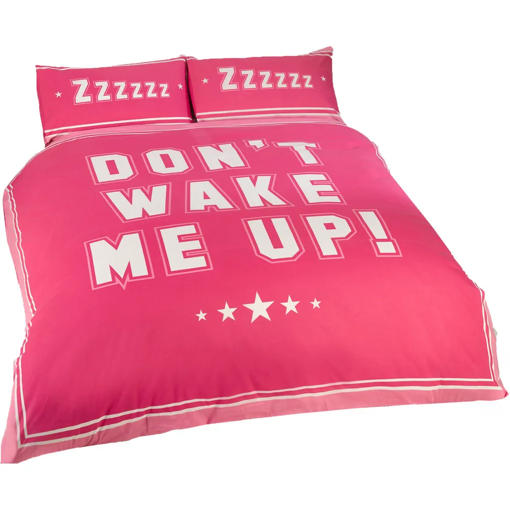 Don't Wake Me Up King Size Duvet Cover Set - Pink, Cotton