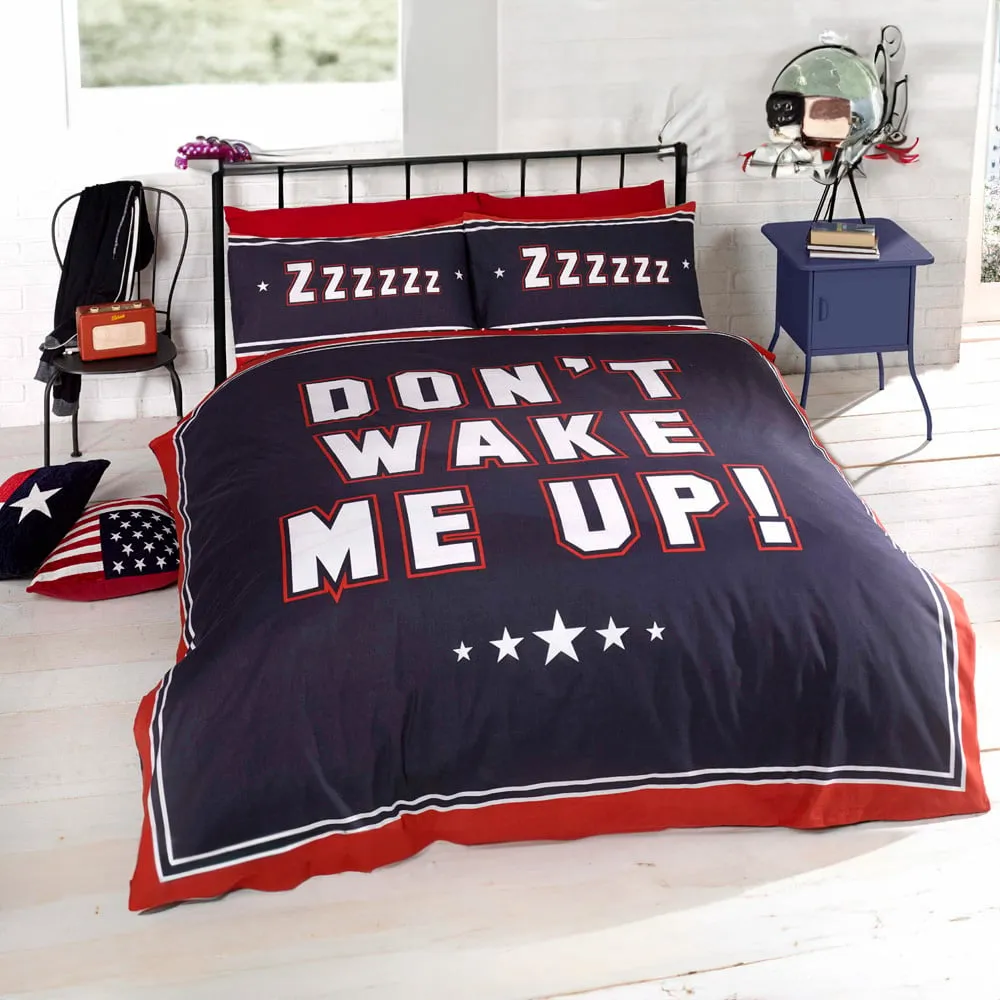 Don't Wake Me Up Single Duvet Cover Set - Navy, Cotton image