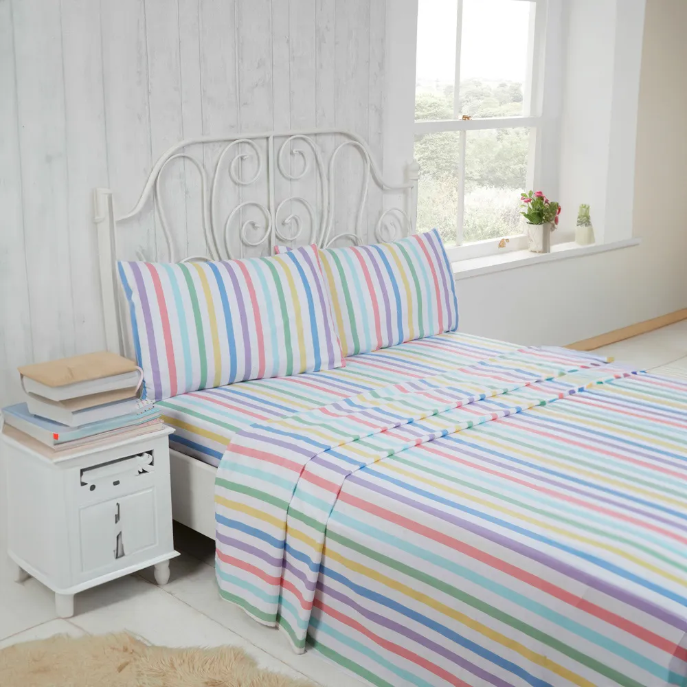 Double Candy Stripe Sheet Set - Multi, Brushed Cotton