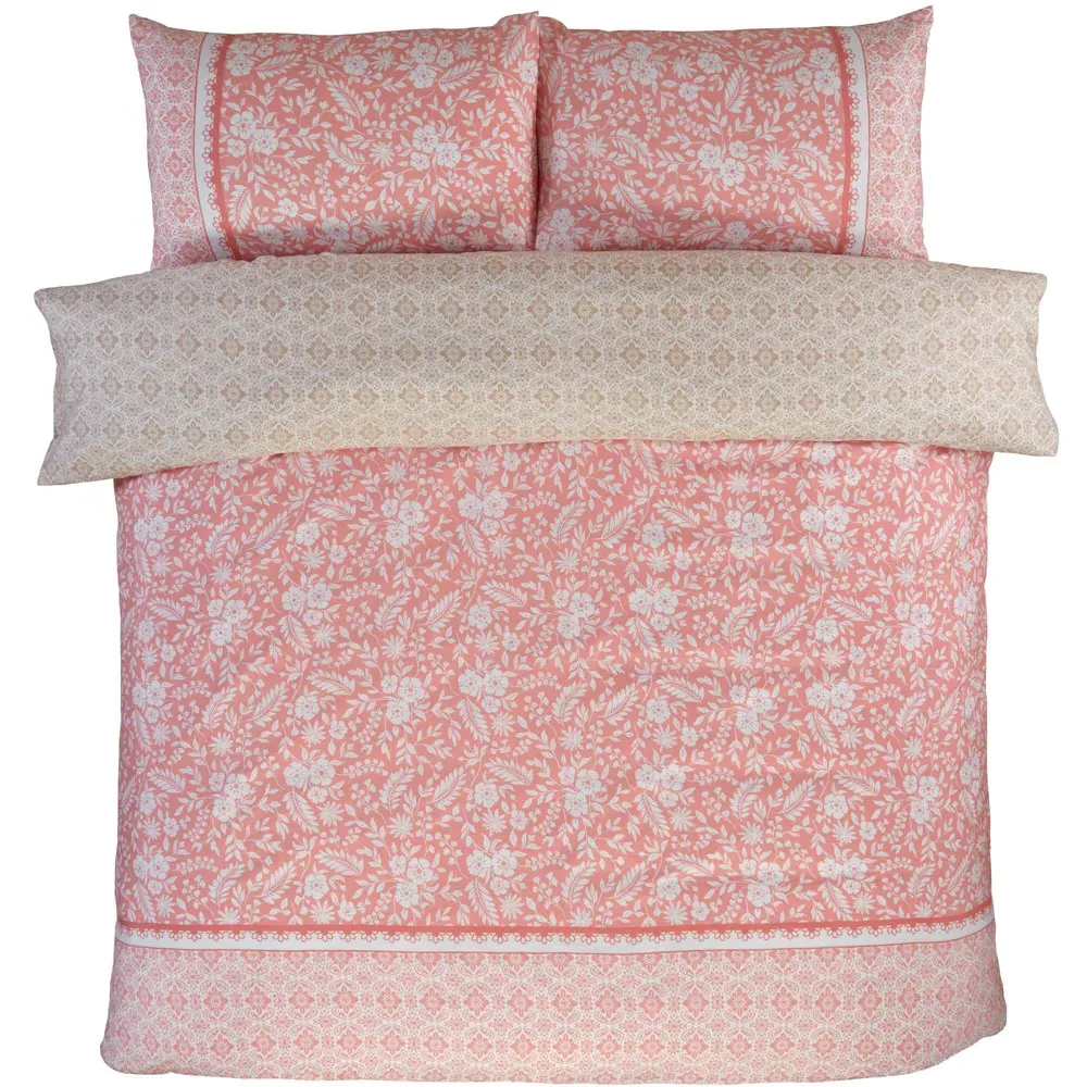 Eleanor Double Floral Reversible Duvet Cover Set - Pink, Polyester
