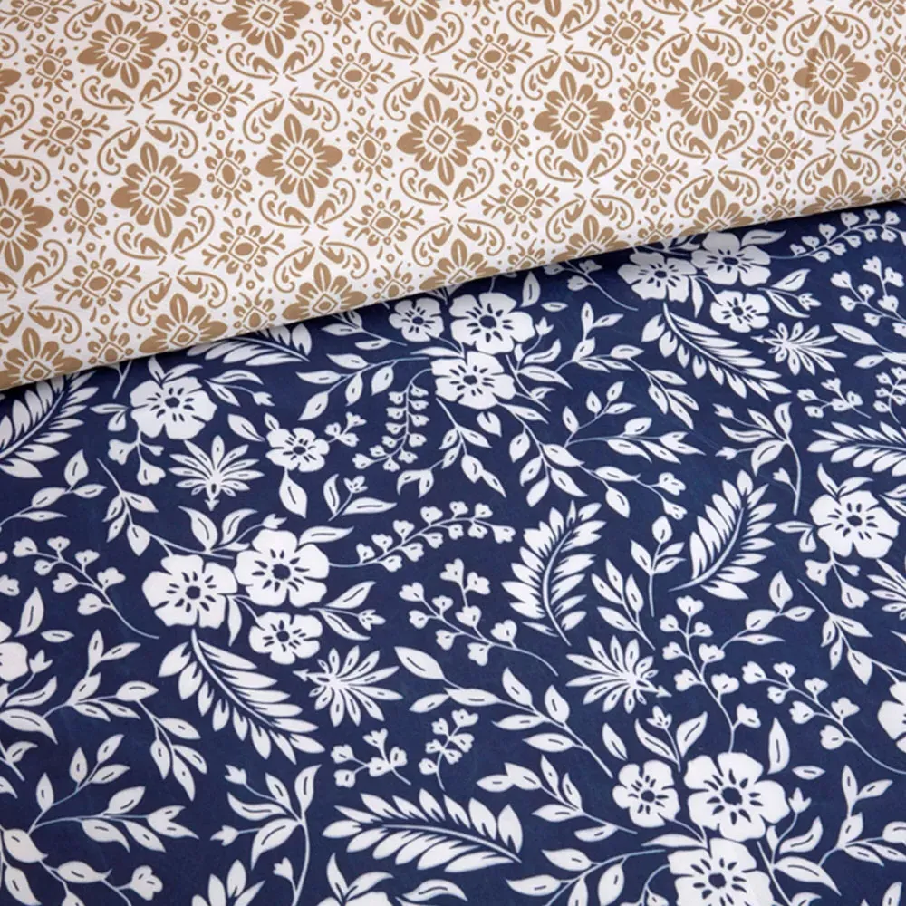 Eleanor King Size Floral Reversible Duvet Cover Set - Blue, Polyester