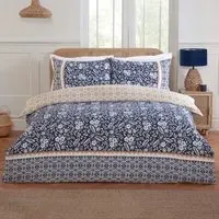 Eleanor King Size Floral Reversible Duvet Cover Set - Blue, Polyester