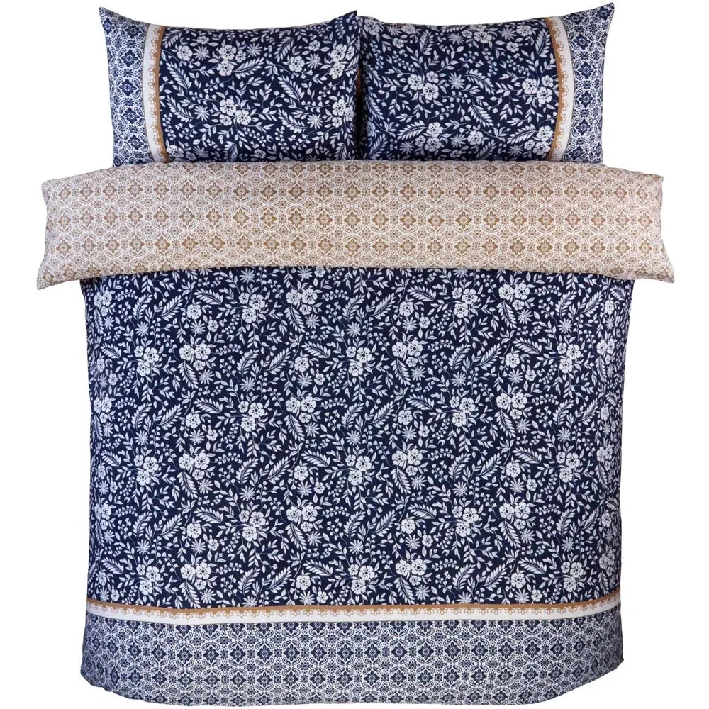 Eleanor Single Floral Reversible Duvet Cover Set - Blue, Polyester