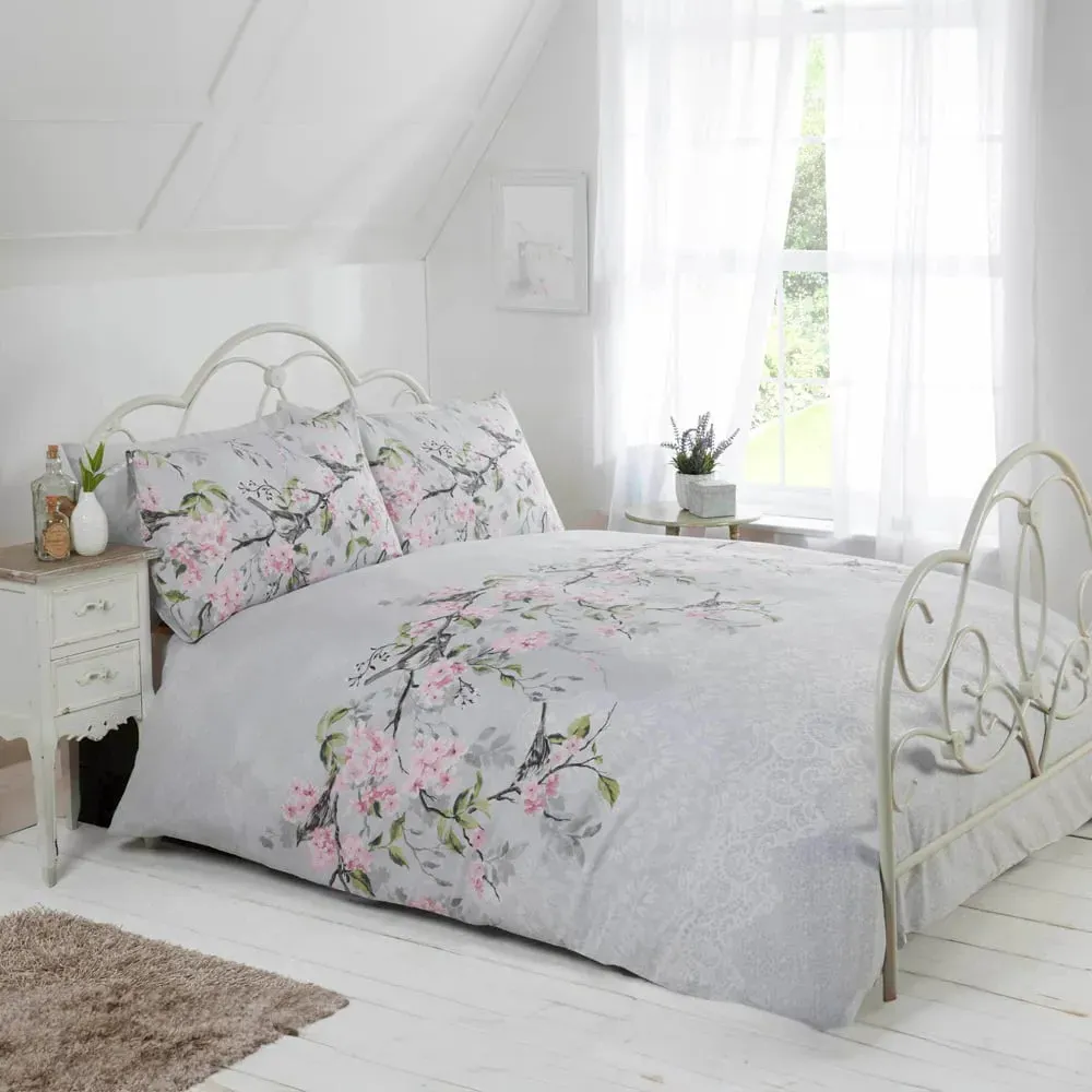Eloise Double Duvet Cover Set - Grey, Cotton
