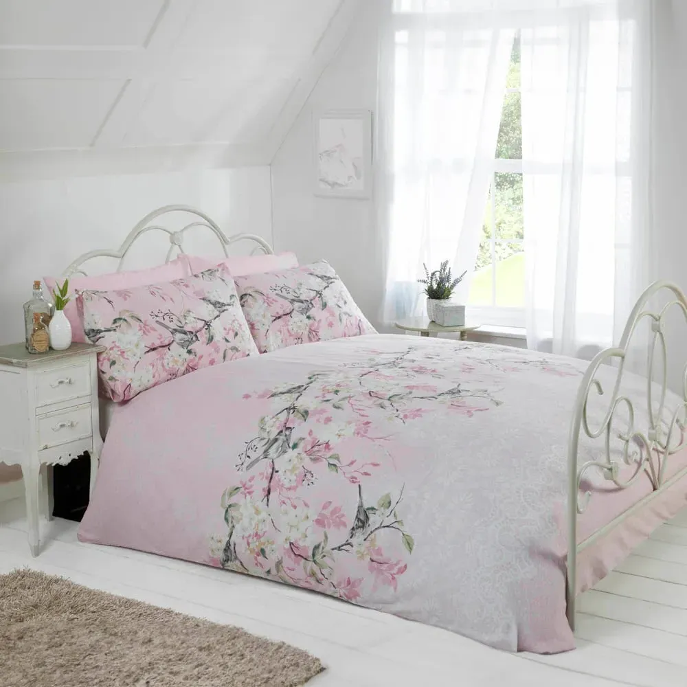 Eloise Double Duvet Cover Set - Pink, Cotton
