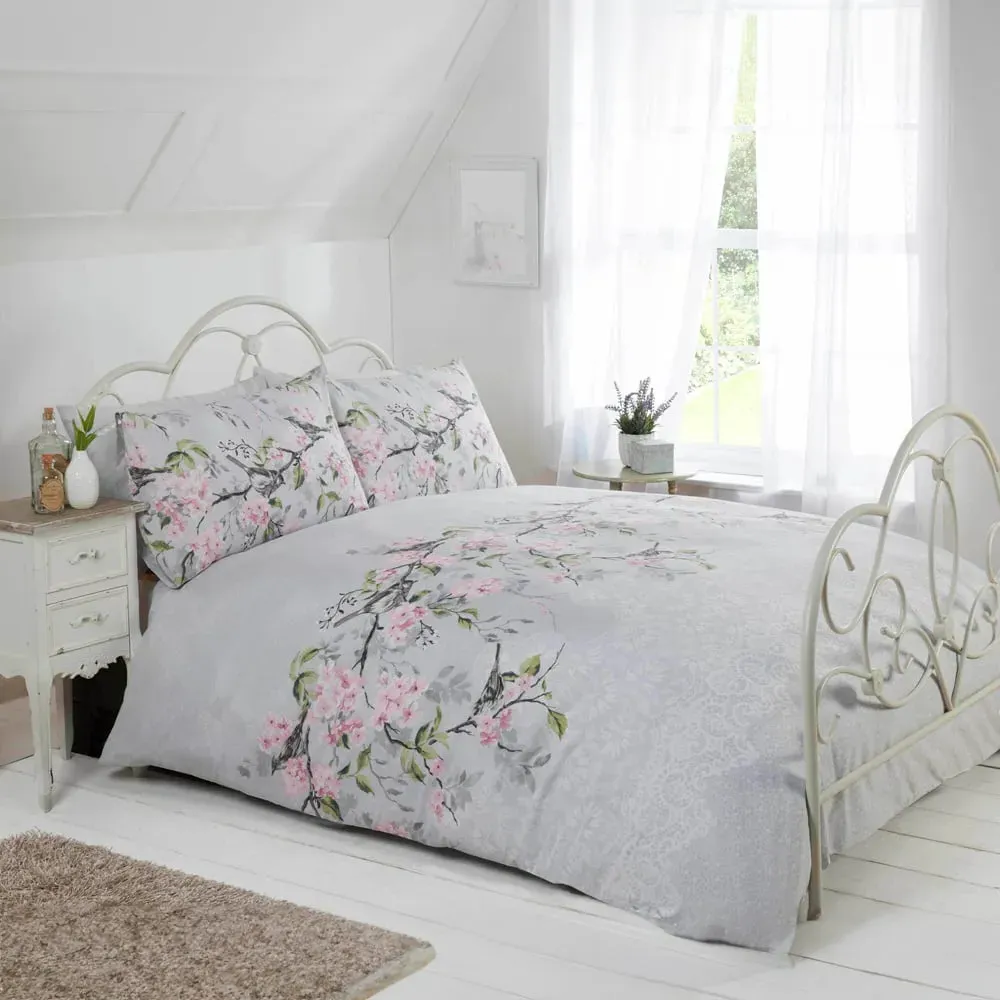 Eloise King Size Duvet Cover Set - Grey, Cotton