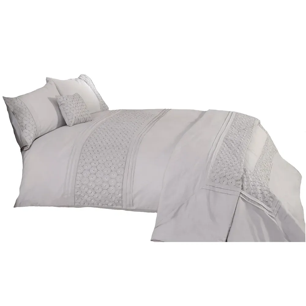 Everdean Super King Size Duvet Set - Silver, Cream