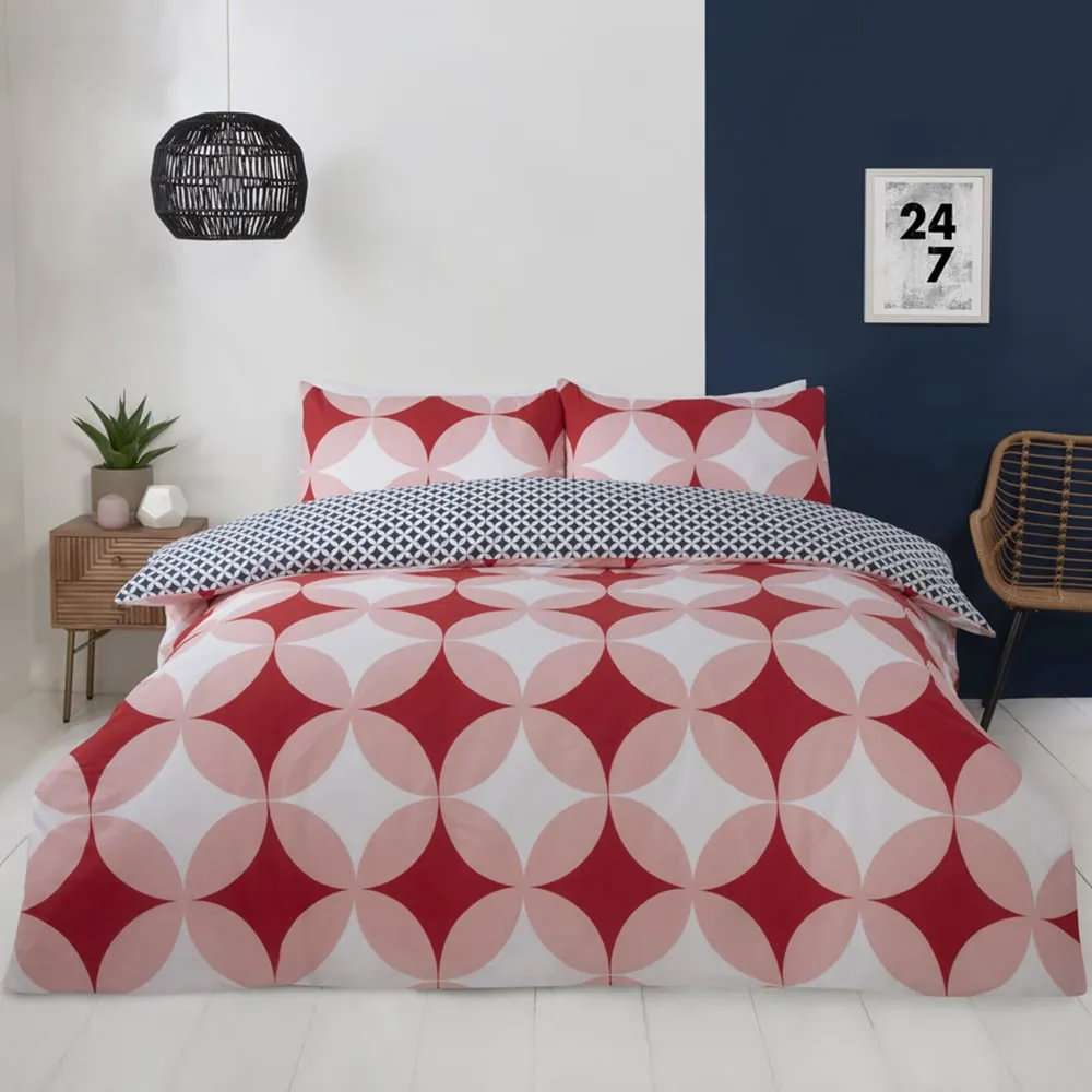 Geo King Size Duvet Set - Red