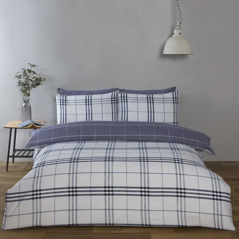 Harris King Size Check Duvet Set - Blue, Microfibre