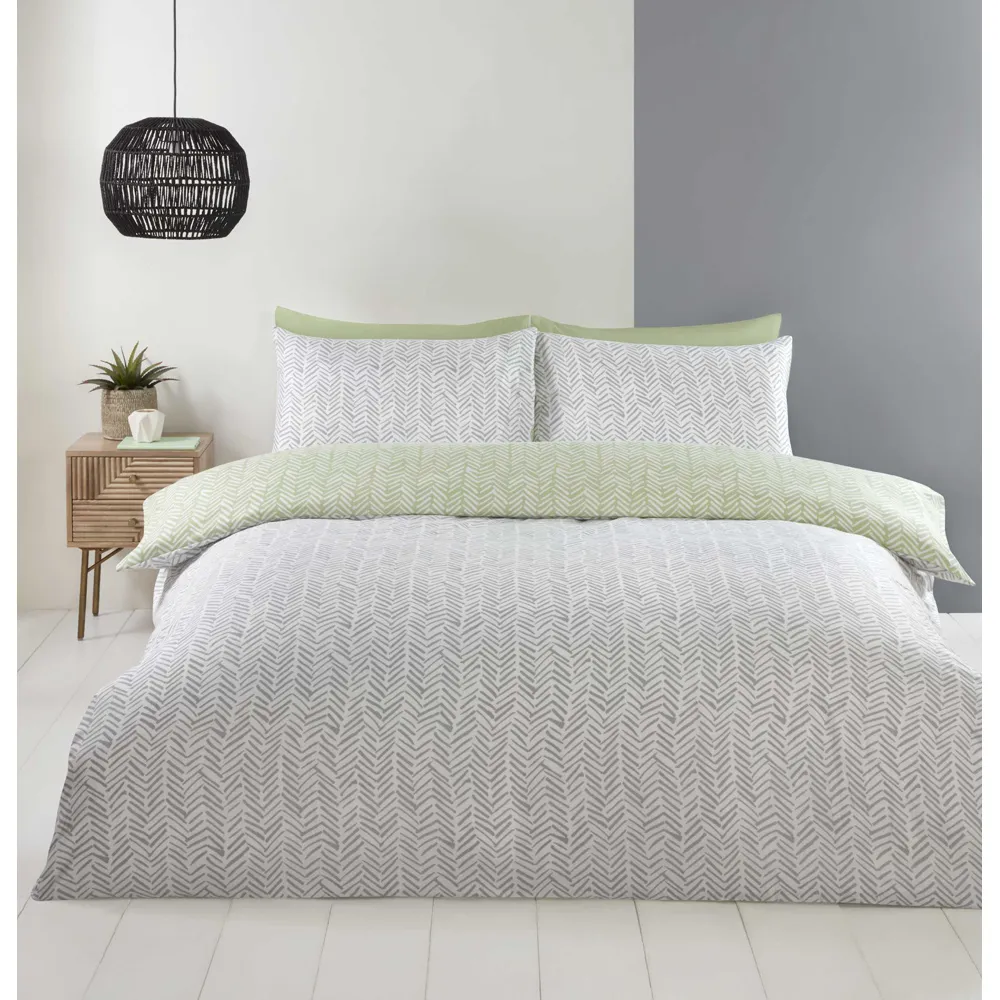 Helston Double Duvet Set - Green, Microfiber
