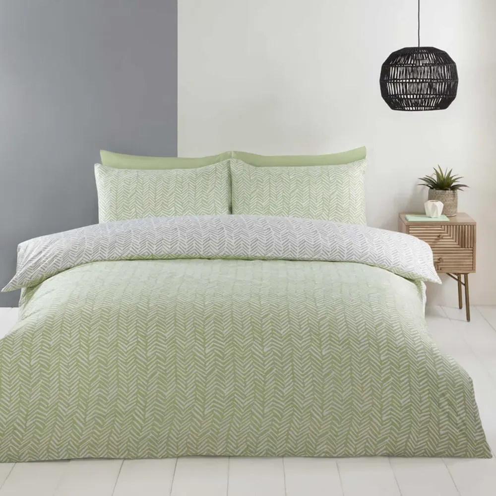 Helston Double Duvet Set - Green, Microfiber