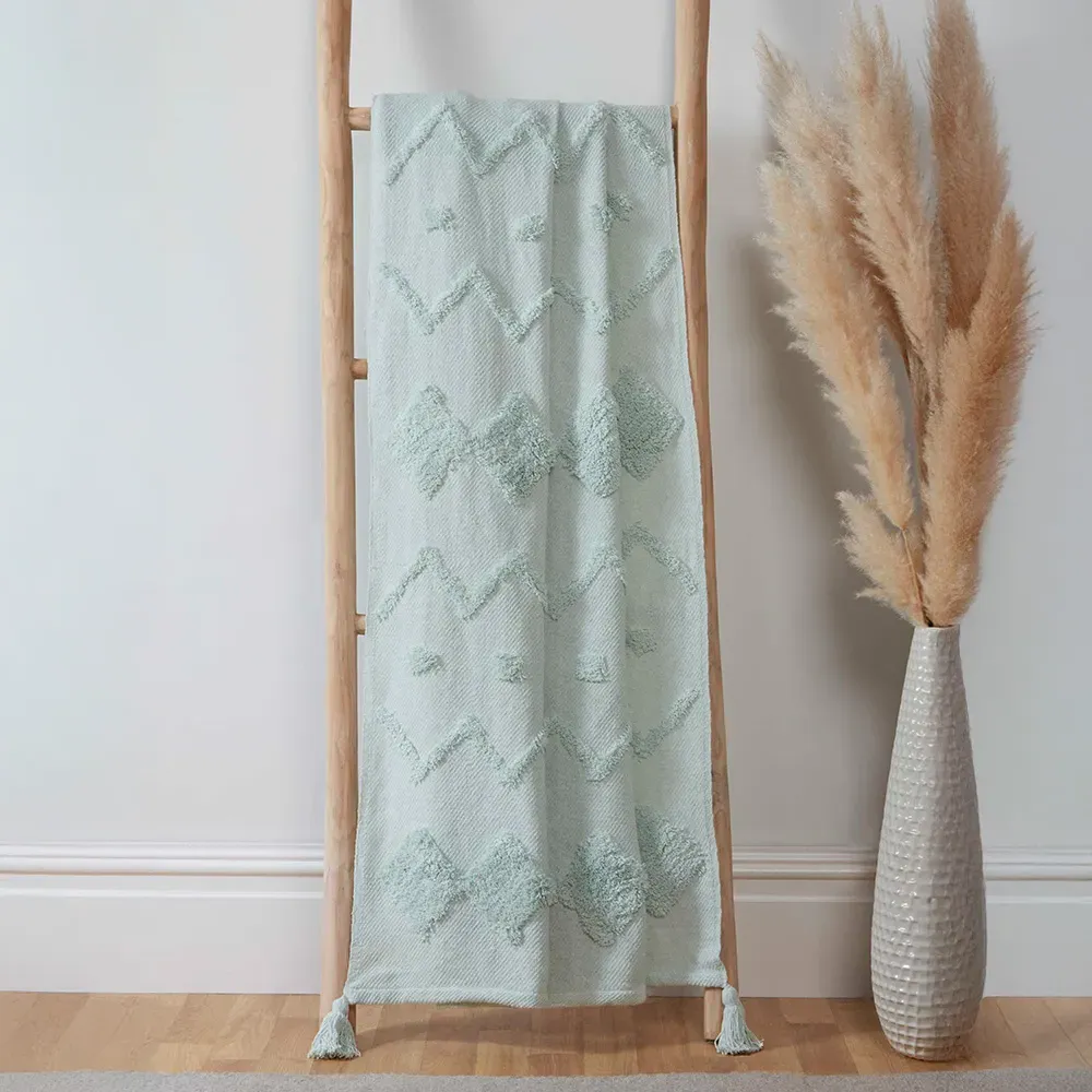 Juniper Tufted Cotton Throw Blanket - Blue