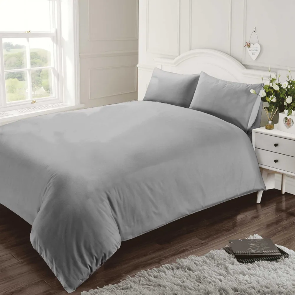 King 400 Thread Count Quilt Cover - Silver, Cotton Percale