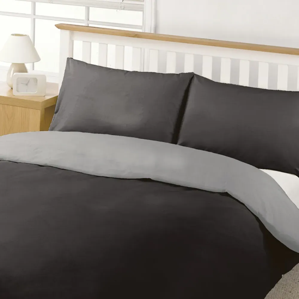 King Reversible Quilt Cover - Black, Polycotton Percale