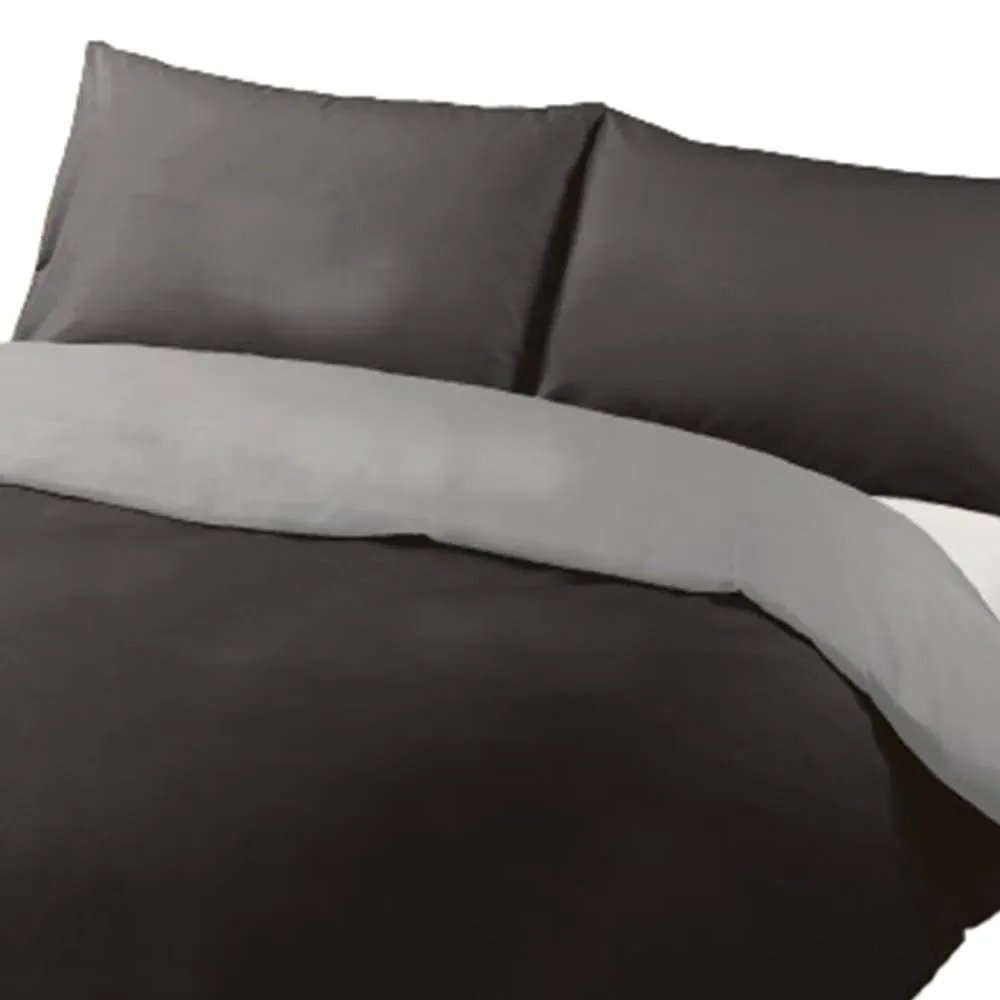 King Reversible Quilt Cover - Black, Polycotton Percale